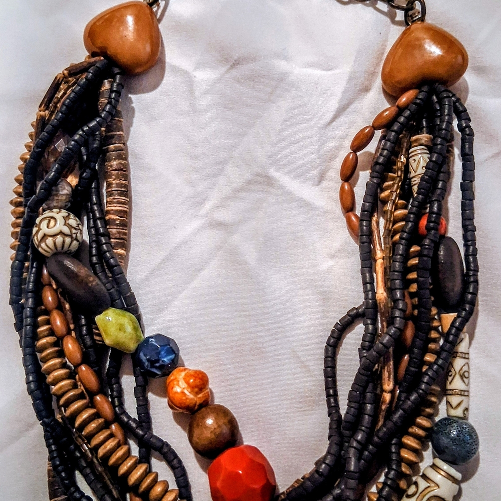 Bohemian Multi-Strand Beaded Necklace - Brown & Black